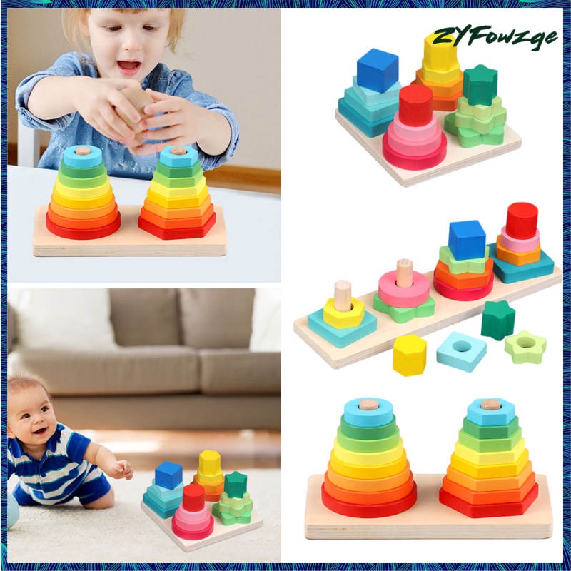 Montessori Geometric Stacker Recognition Early Learning Colorful Shape ...