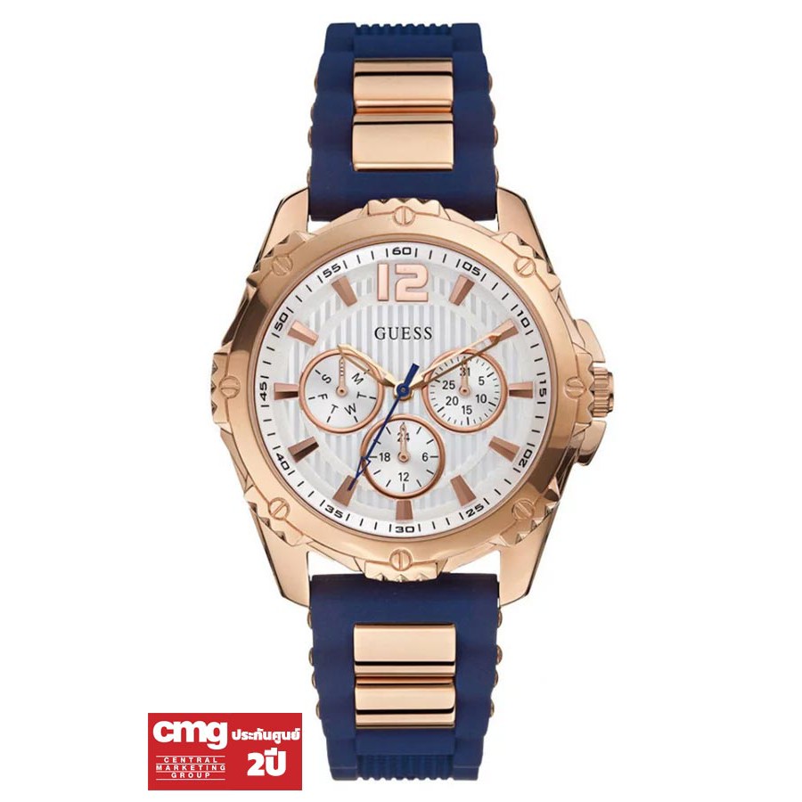 Guess นาฬิกาข้อมือผู้หญิง สายสายซิลิโคน รุ่น W0325L, W0325L8 - สีโรสโกลด์-สีน้ำเงินเข้ม