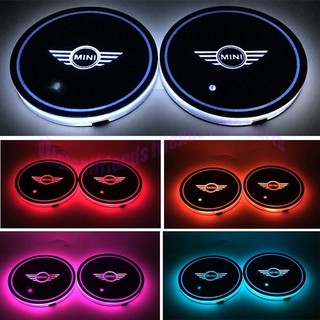 มินิคูเปอร์，7 สี บรรยากาศไฟ โคมไฟ รถ แผ่นสวิทช์ปรอท LED ภายในรถยนต์ ที่จับเครื่องดื่ม แผ่นกันลื่น ผลิตภัณฑ์อัตโนมัต Mini Cooper Logo R53 R56 F56 R50 R60 R55 F60