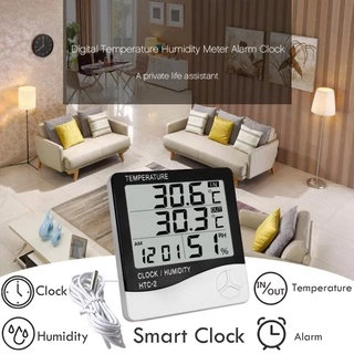 เครื่องวัดอุณหภูมิความชื้นแบบดิจิตอล LCD นาฬิกาวัดอุณหภูมิความชื้นอุณหภูมิอิเล็กทรอนิกส์ในร่มกลางแจ้ง สถานีอากาศนาฬิกาแข