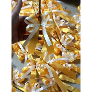 โบว์สีให้เลือก+ริบบิ้นขาว (2แฉก) มีขาลวดไว้มัด