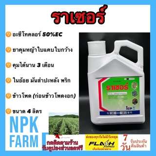 ราเซอร์ ขนาด 4 ลิตร อะซีโทคลอร์ อะเซโทคลอร์ คุมหญ้า คุมแห้ง คุมหญ้าใบแคบ ใบกว้าง แห้วหมู ในมันสำปะหลัง อ้อย ข้าวโพด