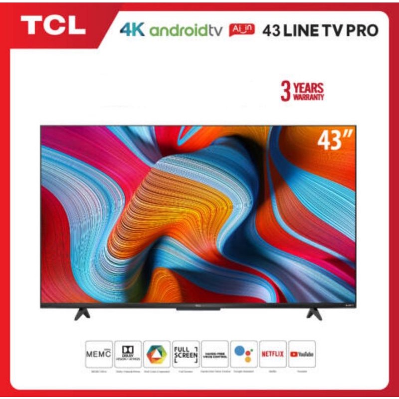 NEW 4K TCL ทีวี 43 นิ้ว LED 4K UHD Android 11 Wifi Smart TV OS (รุ่น 43LINETVPRO)