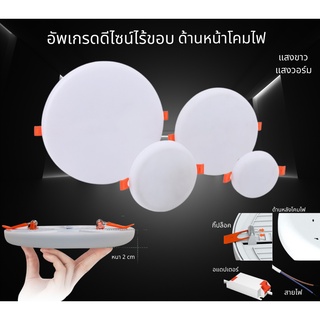 ดาวน์ไลท์ แผงไฟไร้ขอบ โคมไฟเพดาน LEDอัพเกรดความสว่าง โคมไฟกลม(ลมขาว,วอร์ม)