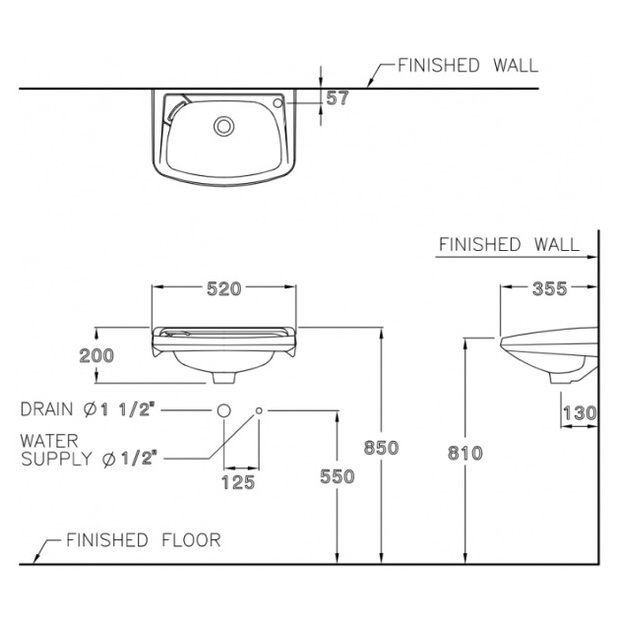 GlobalHouse Cotto อ่างล้างหน้าแบบแขวน **ไม่รวมก๊อกน้ำ** รุ่น โดเร็กซ์ C002 สินค้าของแท้คุณภาพดี - รูปที่ 2