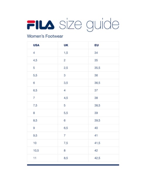 Fila disruptor 2 size guide best sale