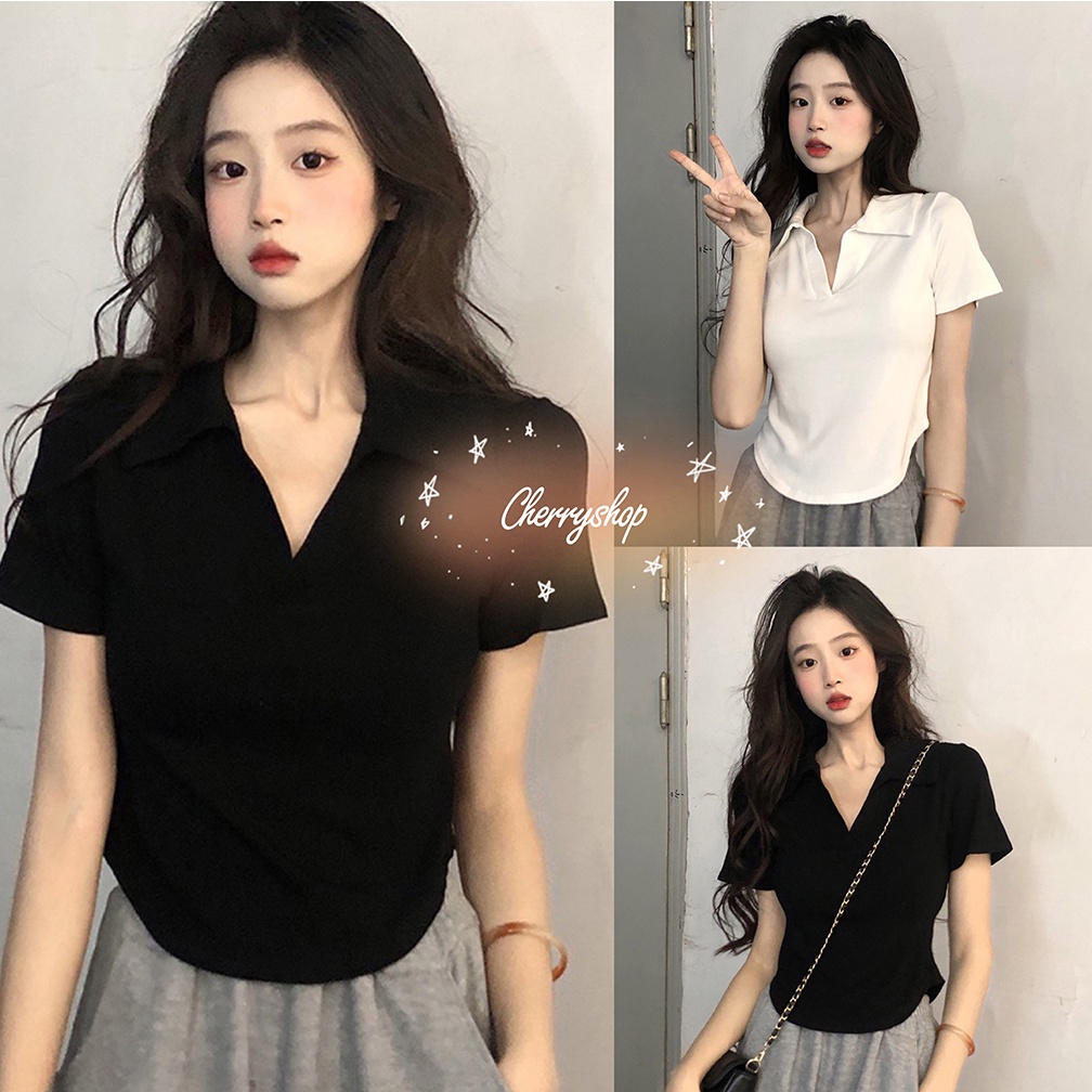 cherryshop พร้อมส่ง เสื้อท่อนบน เสื้อเซ็กซี่แขนสั้นสำหรับสาวฮอตที่เข้าชุดง่าย