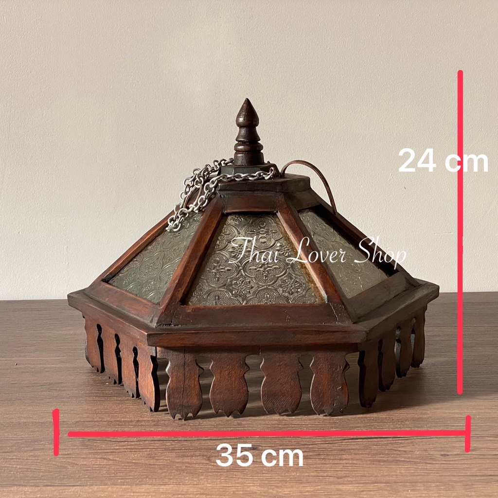 โคมไฟไม้สัก โคมไฟไม้สักแบบแขวน โคมไฟตกแต่งบ้าน  กว้าง 35 x สูง 24 cm  ขั้วหลอด E27  ราคา อันละ 590.-