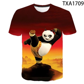 เสื้อยืดแขนสั้นลําลอง พิมพ์ลายการ์ตูนอนิเมะ Kung Fu Panda 3 มิติ แฟชั่นสําหรับเด็กผู้ชาย และเด็กผู้หญิง