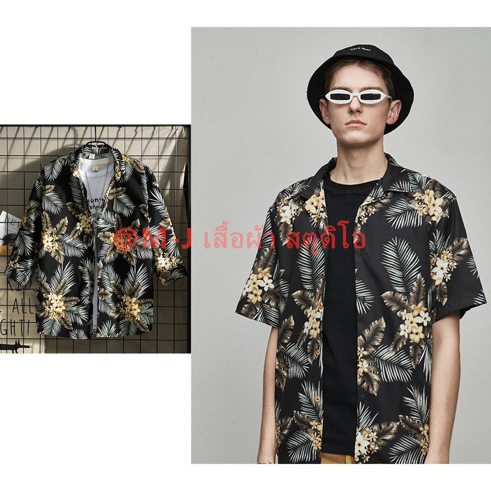 (S91-S100) เสื้อเชิ้ตฮาวาย แขนสั้น พิมพ์ลายดอกไม้ ขนาด - รูปที่ 5