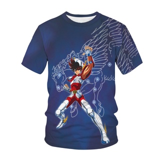 เสื้อยืดคอกลม แขนสั้น พิมพ์ลายอนิเมะ Saint Seiya 3 มิติ สไตล์ญี่ปุ่น สําหรับผู้หญิง และผู้ชาย y2k