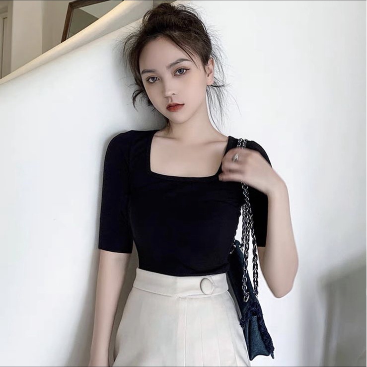 BHO - ZFS เสื้อยืด NIZAM ผู้หญิง / MARTINA BASIC JERSEY TSHIRT / เสื้อยืดคอเหลี่ยมผู้หญิง / เสื้อยืด