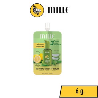 Mille (แบบซอง)  Natural Green 3+ Serum 6 กรัม มิลเล่ เนเจอร์รัล กรีน 3+ เซรั่ม เซรั่มบำรุงผิว 6g. ลดสิว และจุดด่างดำ