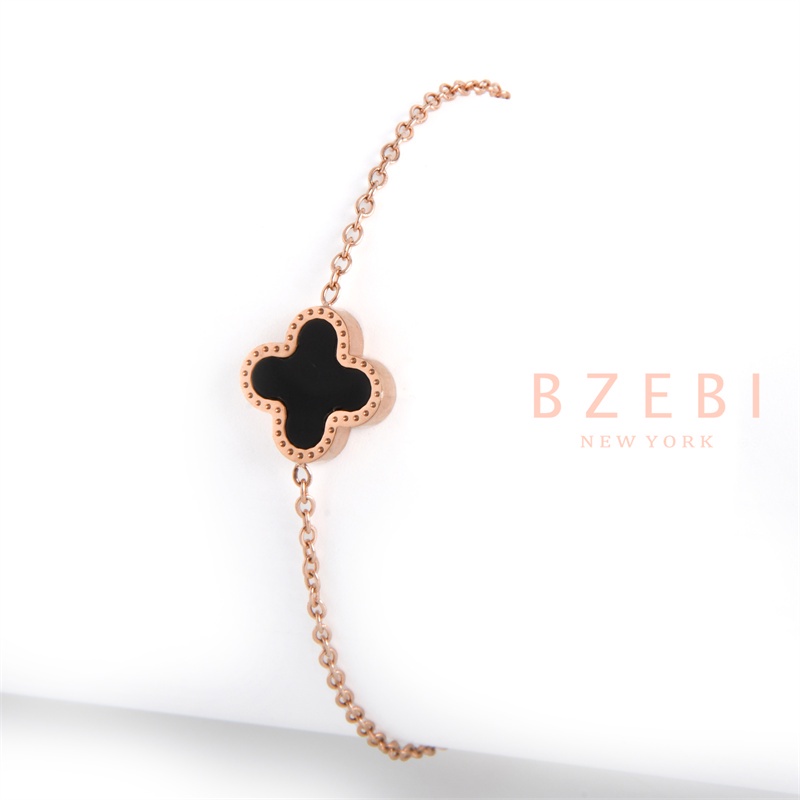 Bzebi สร้อยข้อมือโคลเวอร์ ไม่ลอก สร้อยข้อมือสีดํา โรสโกลด์ 18k แฟชั่น เสน่ห์เครื่องประดับเกาหลี ของขวัญผู้หญิง รวมกล่อง ใส่อาบน้ําได้ 872b