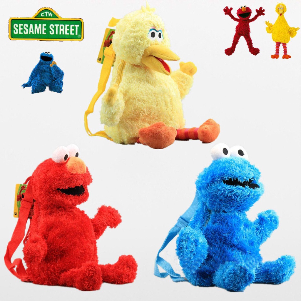 Sesame Street กระเป๋าเป้สะพายหลัง กระเป๋านักเรียน ลายตุ๊กตา Elmo Cookie Monster Big Bird ของเล่นสําหรับเด็ก