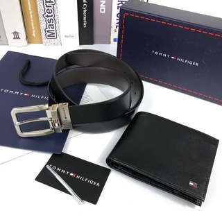 TOMMY HILFIGER Leather Belt &amp; Wallet Set Code:B7D210865 แบรนด์แท้ 100% งาน Outlet