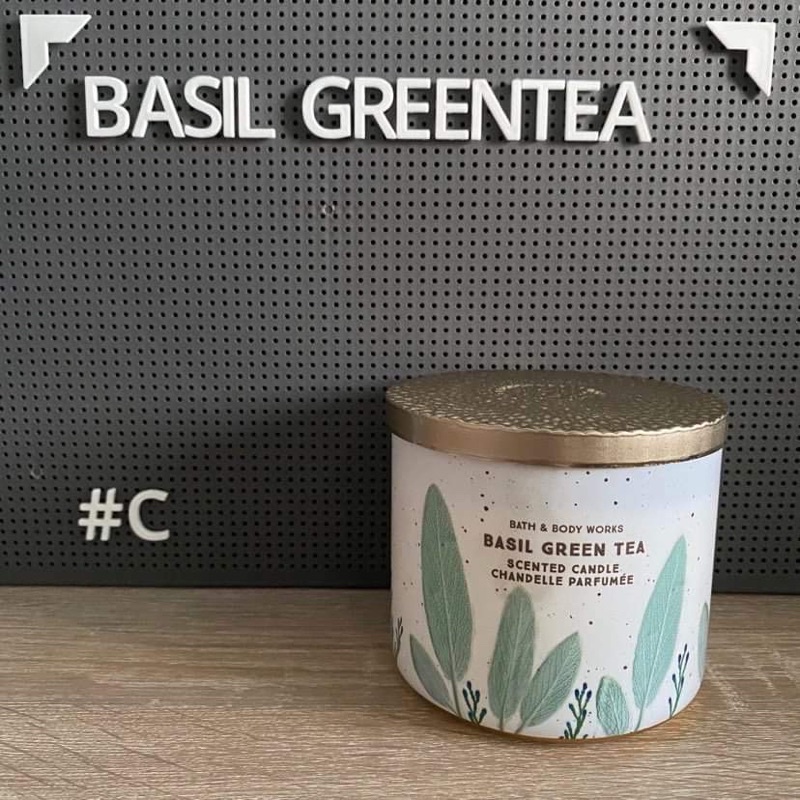 (แท้100%) Bath&amp;BodyWorks Basil Green Tea เทียนหอม3ไส้ BBW กลิ่น เบซิลกรีนที