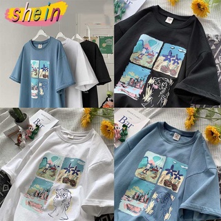 Shein🔥เสื้อยืดแขนสั้น เสื้อยืดลายการ์ตูนไซส์ใหญ่ เสื้อโอเวอร์ไซส์แข เสื้อยืดทรงหลวมสไตล์เกาหลี 2326