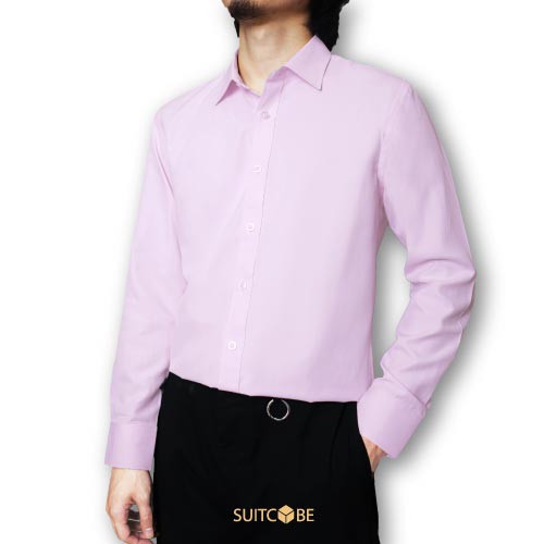 SUITCUBE เสื้อเชิ๊ตผู้ชายสีชมพูสลิมฟิต ใส่สบาย ระบายอากาศได้ดี ราคานี้ทีนี่เท่านั้น SH8891-PINK