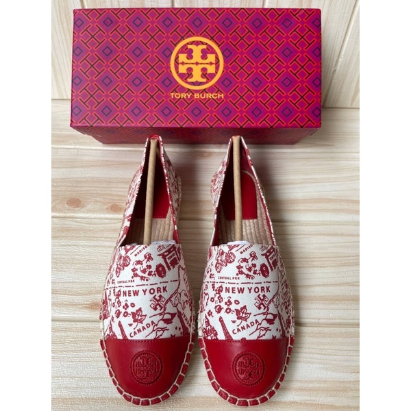 พร้อมส่ง?SALE 4399??Tory Burch Color Block Red Destination Espadrilles  สีขาวแดง ลายสัญลักษณ์ประเทศ | Shopee Thailand