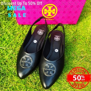 Tory Burch - รองเท้าส้นเตี้ย แบบสวม สีดํา สําหรับผู้หญิง SK-096