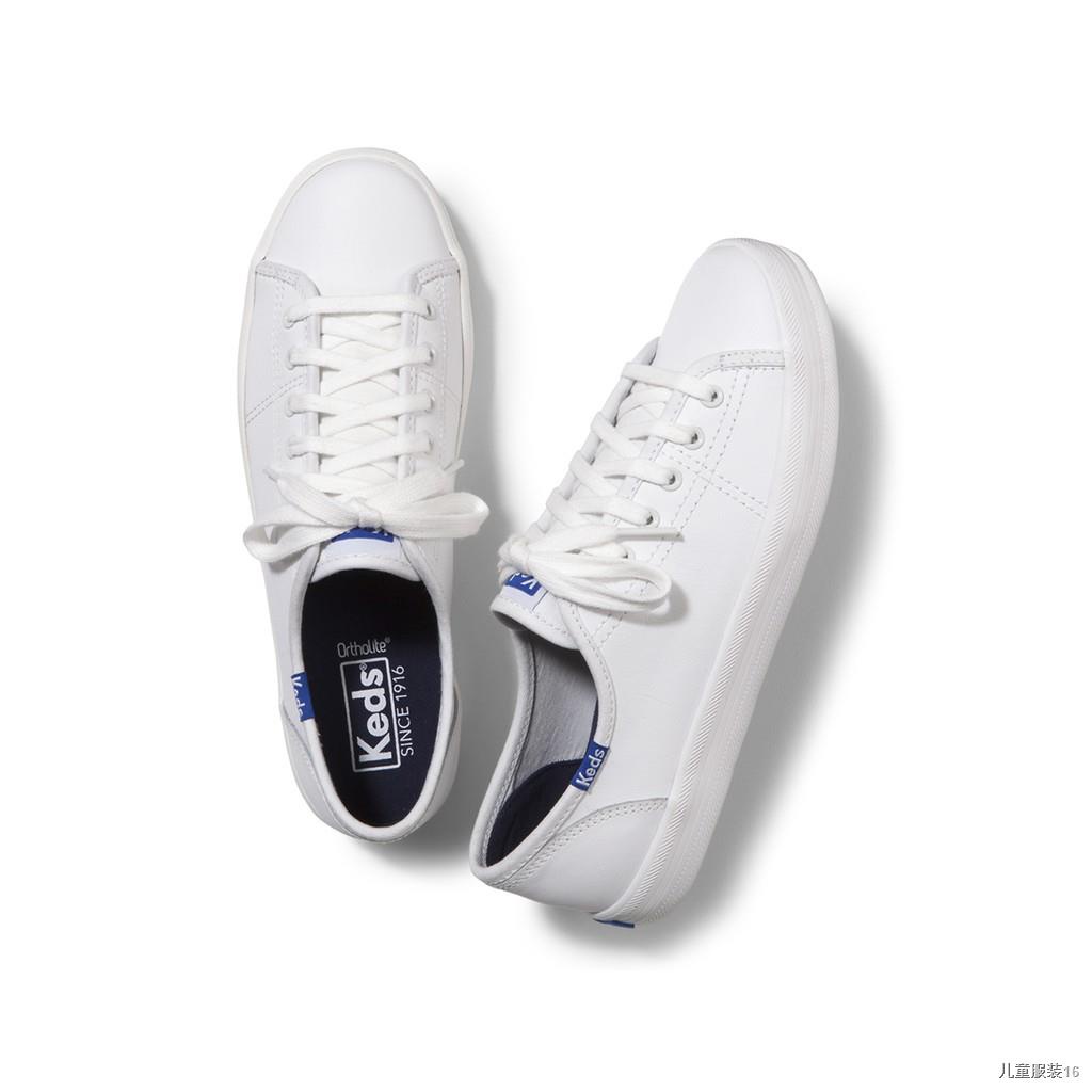 ™♟KEDS WH57559 KICKSTART LEATHER WHITE/BLUE  รองเท้าผ้าใบผู้หญิง แบบผูกเชือก สีขาว