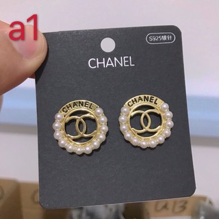 Chanel ต่างหูก้านเงินแท้ 925