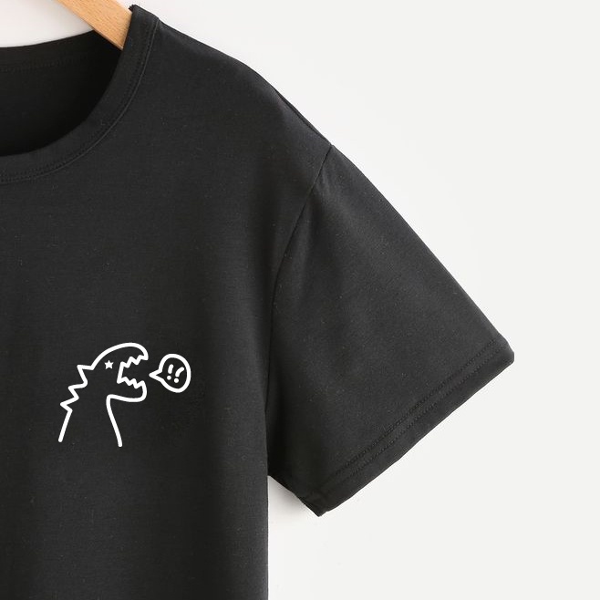 เสื้อยืดไดโนเสาร์ - W2T715- HoCha89 4C ผ้าคอตตอนมีสายคล้องคอ สินค้าคุณภาพสูง (ภาพจริง)