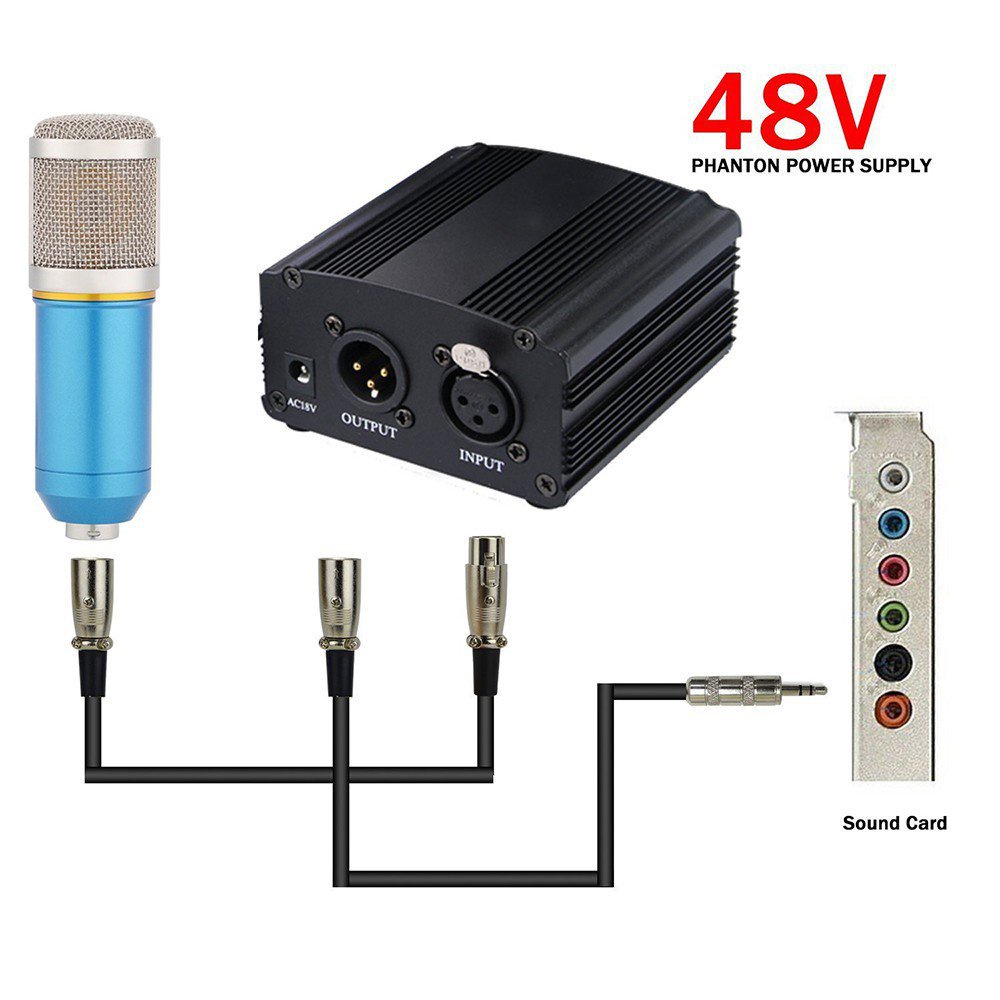 48V phantom microphone power supply w/ professional microphone adapter XLR audio cable for