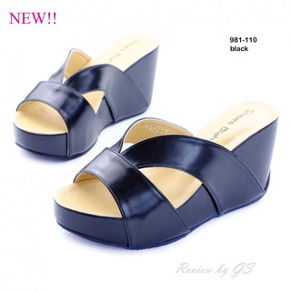 SHOES-DOODEE 	รองเท้าส้นเตารีดสไตล์สวมลำลอง งานหนังพียู	981-110C2-BLK [สีดำ]