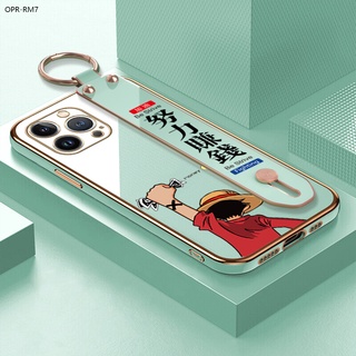 Realme 7 7i 6 6i 5 5S 5i 2 Pro 5G เคสเรียวมี สำหรับ Case Anime Money Straw Hat Kid เคส เคสโทรศัพท์ เคสมือถือ Wrist Strap Casing Full Cover Soft Electroplating TPU Cases