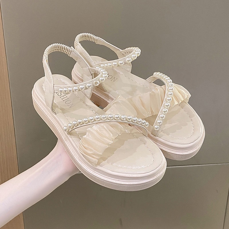 รองเท้าแตะแฟชั่น, รองเท้าส้นตึก,Nacre Sandals ,ใส่แล้วสวย รองเท้าผู้หญิง รุ่นเปิดเท้า สูง4cm Size 35-40