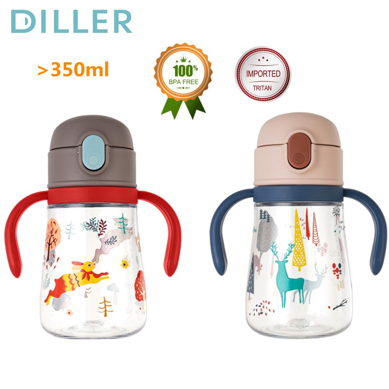 DILLER Milk Bottle with Imported TRITAN, Soft Silicone Straw, With Strap and Handle, Prevent Choking, Leak Proof, Baby Bottle D-T4004