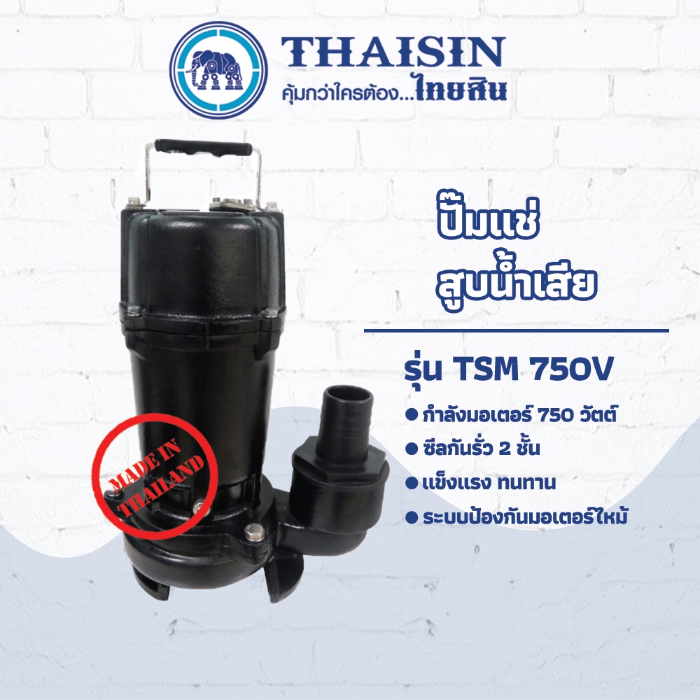 ปั๊มไดโว่ ปั๊มแช่เหล็กหล่อ สูบน้ำเสีย ขนาด 1 แรง กำลังไฟ 750 วัตต์ ท่อ 3 นิ้ว THAISIN TSM-750V 80(3")