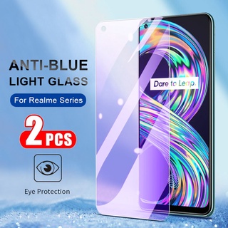 2 ชิ้นป้องกันแสงสีฟ้ากระจกนิรภัยสำหรับ Realme 8 7 6 5 3 X50 20 Pro 7i C2 5i 6i C3 C11 C12 C21Y C15 C25 C25s C21 C35 X3 SuperZoom XT 30A ฟิล์มกันรอยหน้าจอโทรศัพท์