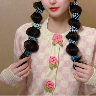 เชือกรัดผมแบบสายโทรศัพท์สีสันสดใส 6 ชิ้น/ชุด เชือกรัดผมแบบไร้รอยต่อ แฟชั่นสำหรับเด็กผู้หญิง ยางรัดผม