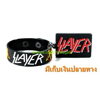 SLAYER สเลเยอร์ ริสแบนด์และพวงกุญแจ  กำไลยาง ปั๊มนูน วงร็อค wk109 หายาก