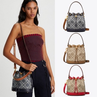 พรีฯTORY BURCH T MONOGRAM JACQUARD BUCKET BAG/navy, red,hazelnut