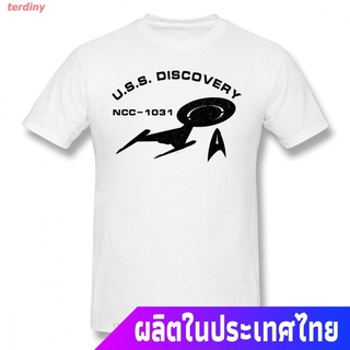 terdiny เสื้อยืดแขนสั้น Discovery As S. Invention Ship Silhouette Cotton Crewneck เสื้อยืดผู้ชาย Star Trek Science Ficti