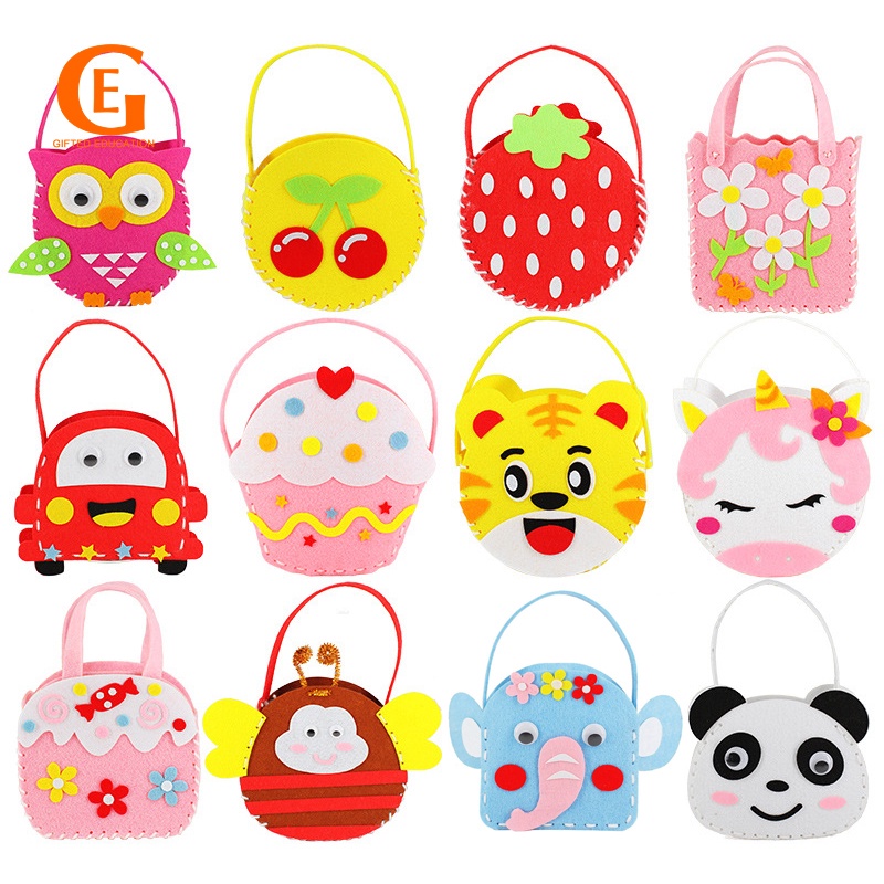 ชุดกระเป๋าถือ ผ้าไม่ทอ ลายการ์ตูน DIY สําหรับเด็ก