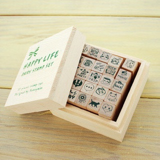 Stamp Set ชุด Happy Life ขนาดของตัวแสตมป์ 1.2*1.2*3.9 cm.รวม 25 ตัว