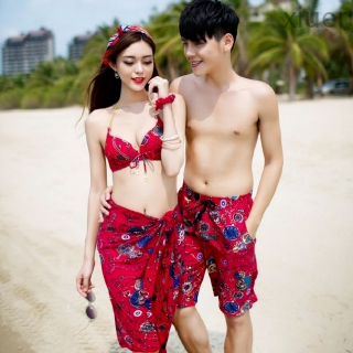 Xiuer Korean style swimwear, sexy high-waist bikini 3-piece set, couple swimwear, with sponge pads, beachwear
