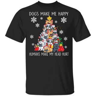 เสื้อยืดผ้าฝ้าย เสื้อยืดคริสต์มาสFrench Bulldog Christmas Tree Pet Dog Lover Mens Xmas T-Shirt. Summer Short Sleeve Unis