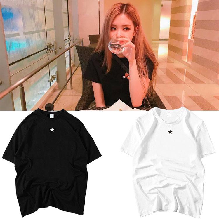 Blackpink Lisa  JISOO แขนสั้น ง่าย บาง คอกลม Same paragraph T-shirt Cartoon print  Aid เสื้อเชิ้ต น่ารัก พิมพ์การ์ตูน