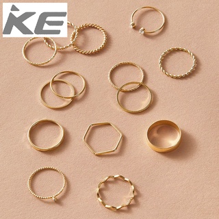 Set combination ring Simple cold thin circle twist wave ring 14-piece set for girls for women