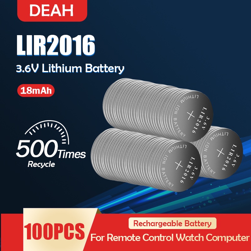 100PCS LIR2016 LIR 2016 3.6V Rechargeable Lithium Battery For Watch Remote Control Toys Button Batte