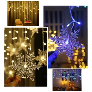 ไฟม่าน เกล็ดหิมะ 4m ไฟคริสมาส ไฟประดับ ไฟตกแต่ง ของตกแต่ง คริสมาส Snowflake Curtain Lights / Christmas Decoration Lights