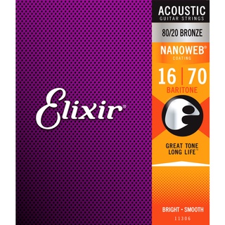 สายกีตาร์โปร่ง Elixir 80/20 Bronze Nanoweb Baritone 16-70