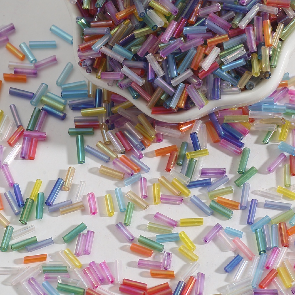 [300 ชิ้น] ลูกปัดแก้ว ทรงกระบอก ชุบสี หลอดยาว สําหรับทําเครื่องประดับ DIY