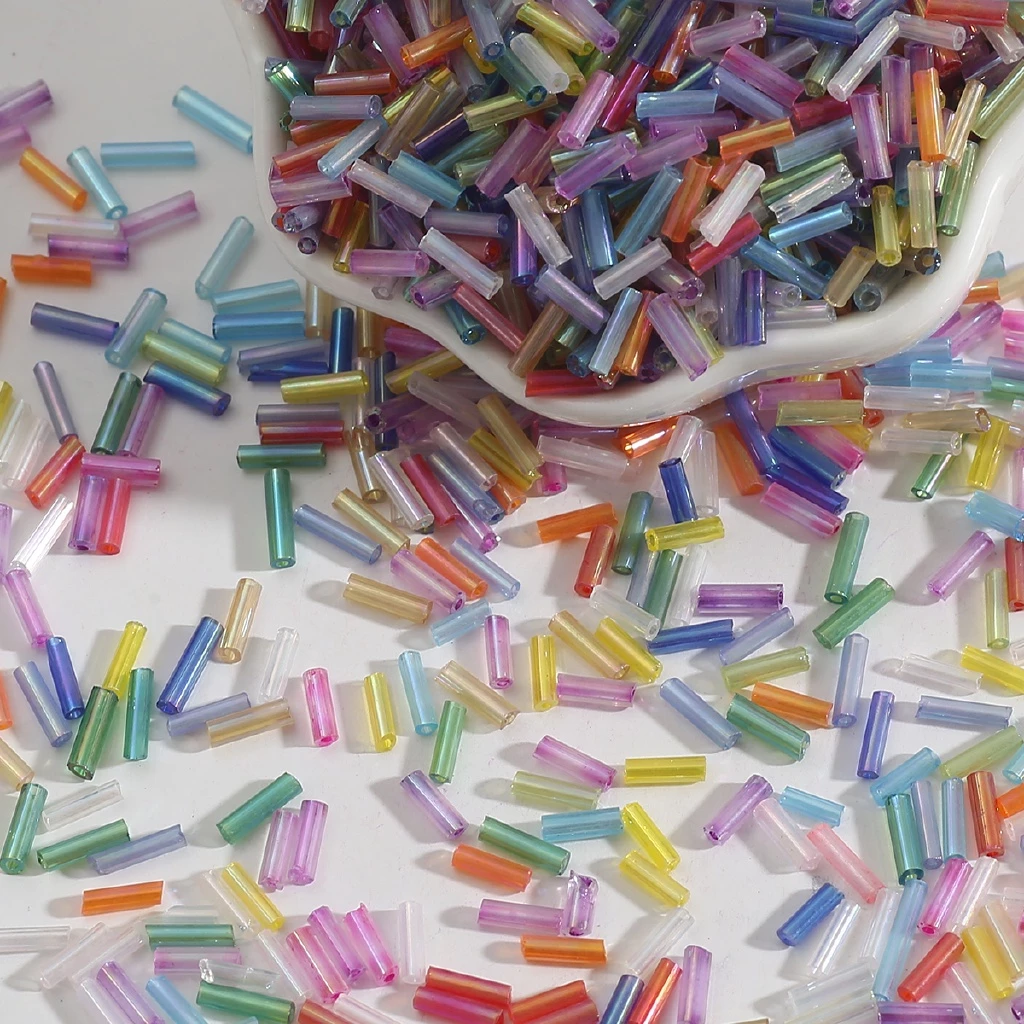 [300 ชิ้น] ลูกปัดแก้ว ทรงกระบอก ชุบสี หลอดยาว สําหรับทําเครื่องประดับ DIY